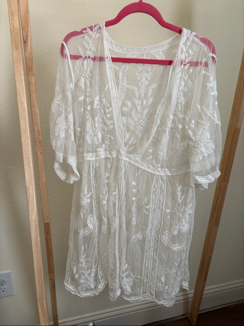 Sheer White Embroidered Boho Kimono
